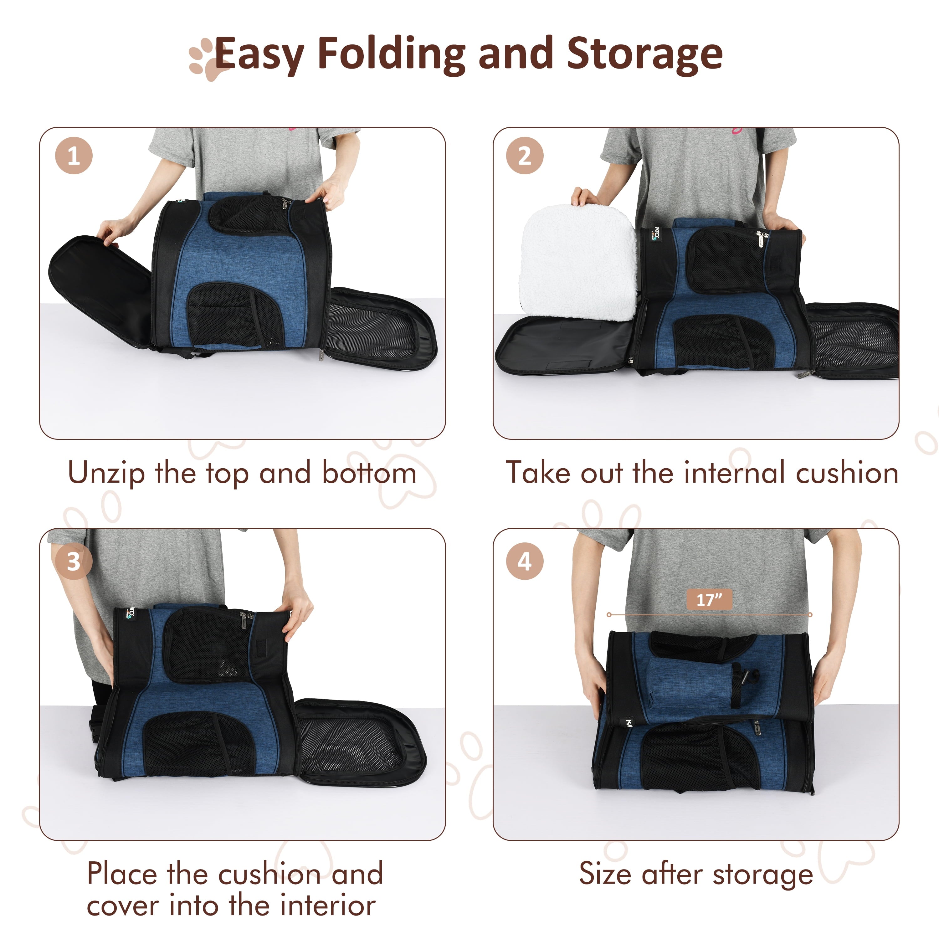 Pawse Pet Carrier Foldable Backpack for Small Cats Dogs And Puppies Upto 18 LBS, Airline-Approved Two-Sided Entry Padded Back Support Travel Carrier for Hiking, Walking, Cycling & Outdoor
