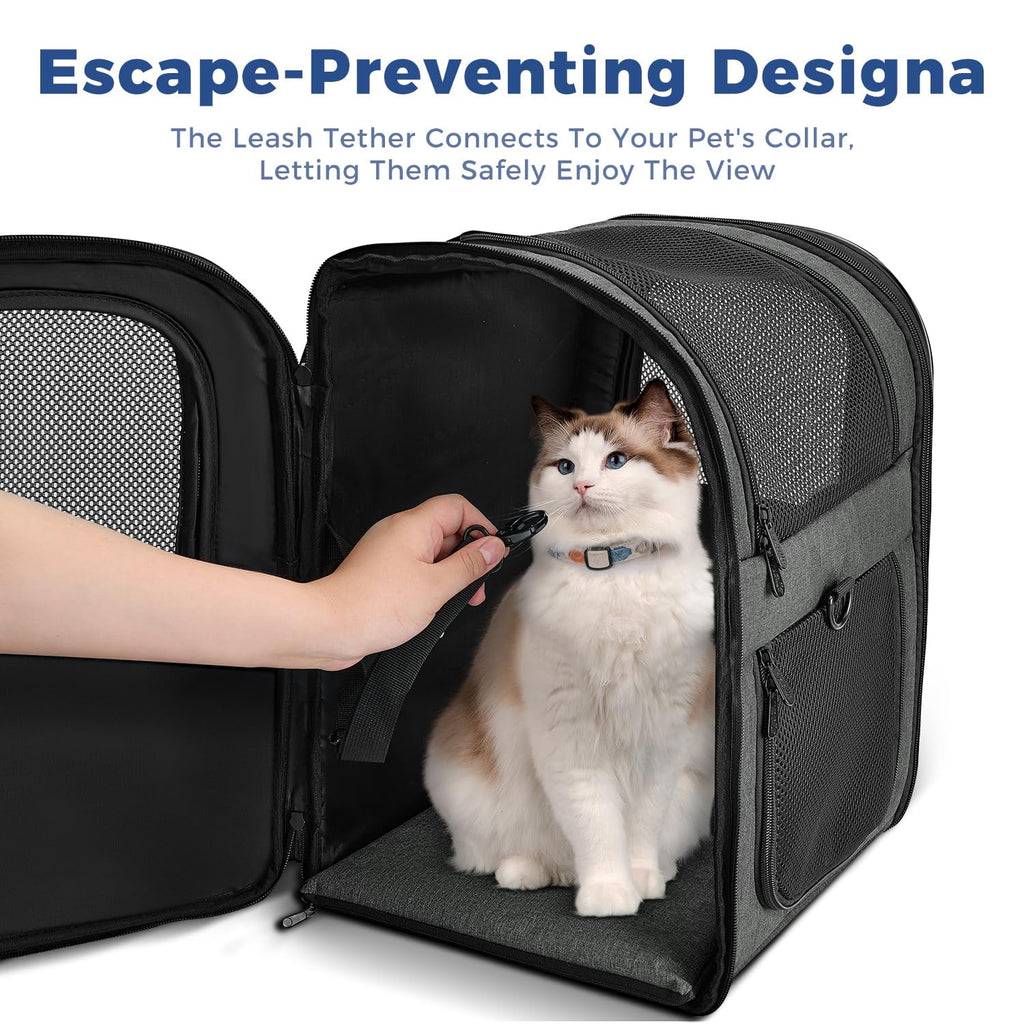 Dog & Cat Carrier Backpack for 4-18lb Pets - Safety Features with Cushioned Back Support, Breathable Mesh Pet Backpack for Hiking, Travel, Outdoor (Gray)