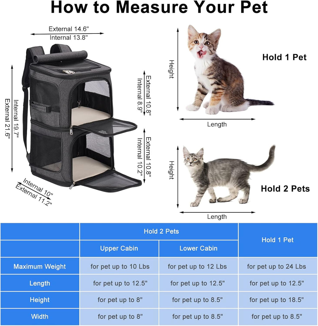bathprove  2-in-1 Double Pet Carrier Backpack for Small Cats and Dogs, Portable Pet Travel Carrier, Super Ventilated Design, Ideal for Traveling/Hiking/Camping, Black