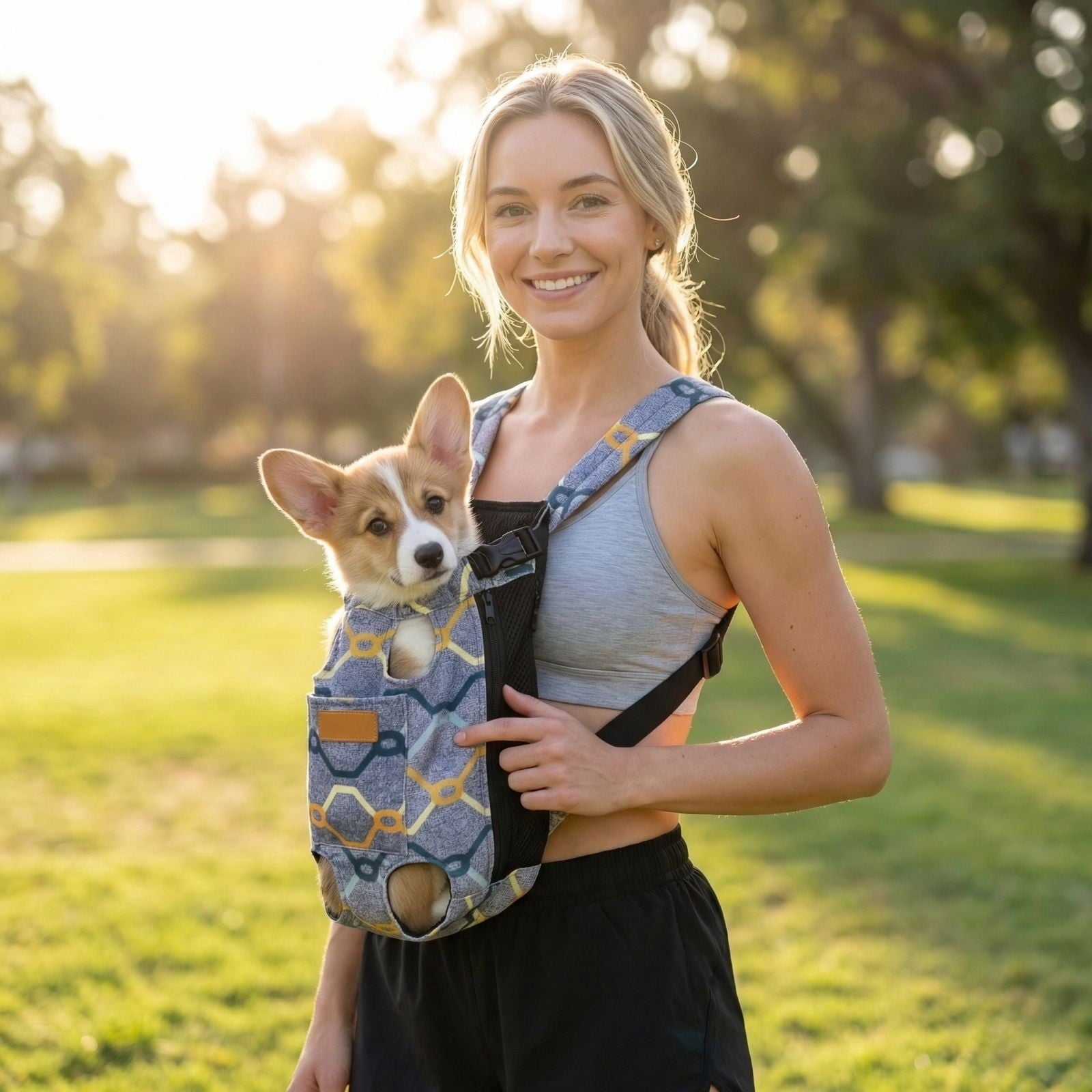 Pet Carrier Backpack for Small Dogs Cats, Hands-Free Legs Out Front Pack, Adjustable Padded Shoulder Straps for Walking Traveling, Breathable Outdoor Travel Bag, Patterned, Navy, S