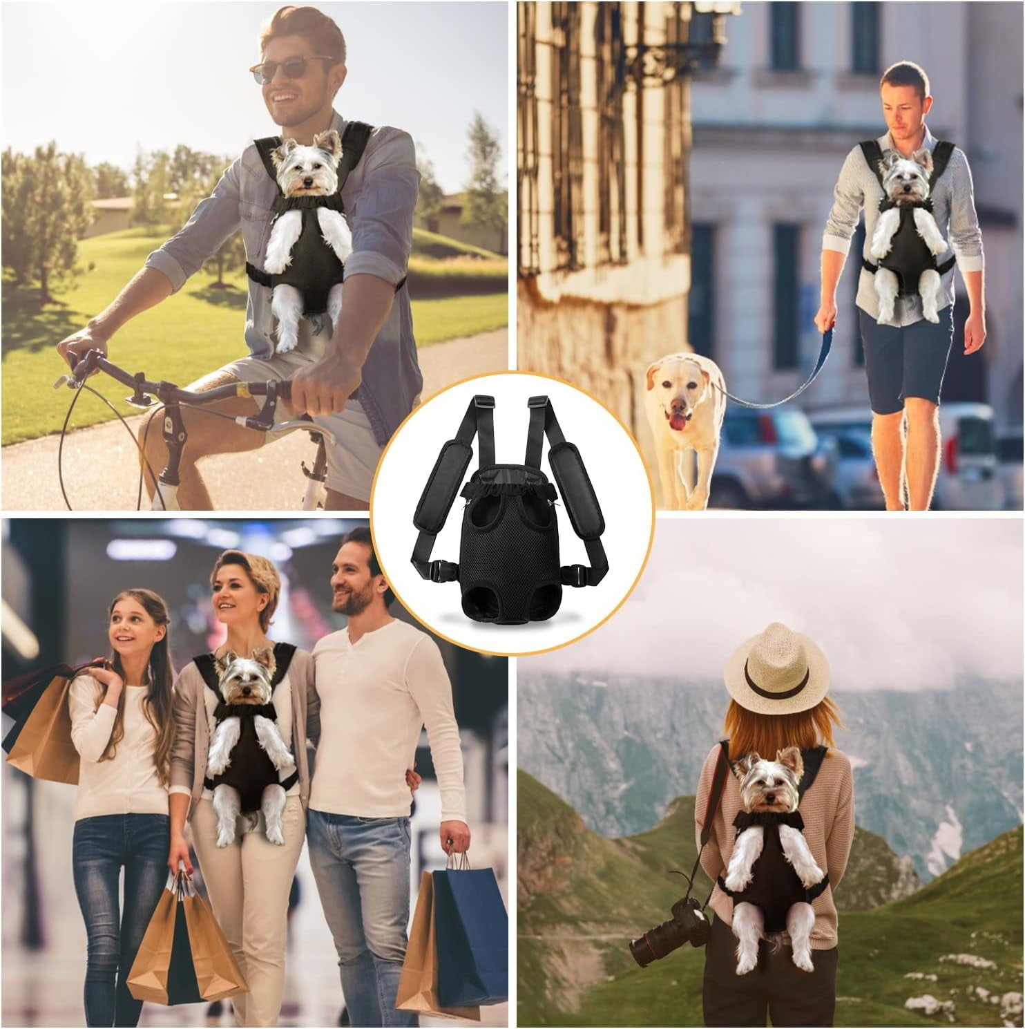 Pet Dog Carrier Backpack Adjustable Dog Front Carrier, Legs Out Easy-Fit Dog Travel Backpack Carrier for Hiking Camping for Small Medium Dogs Cats and Rabbit (Small (Pack of 1), A-Black)