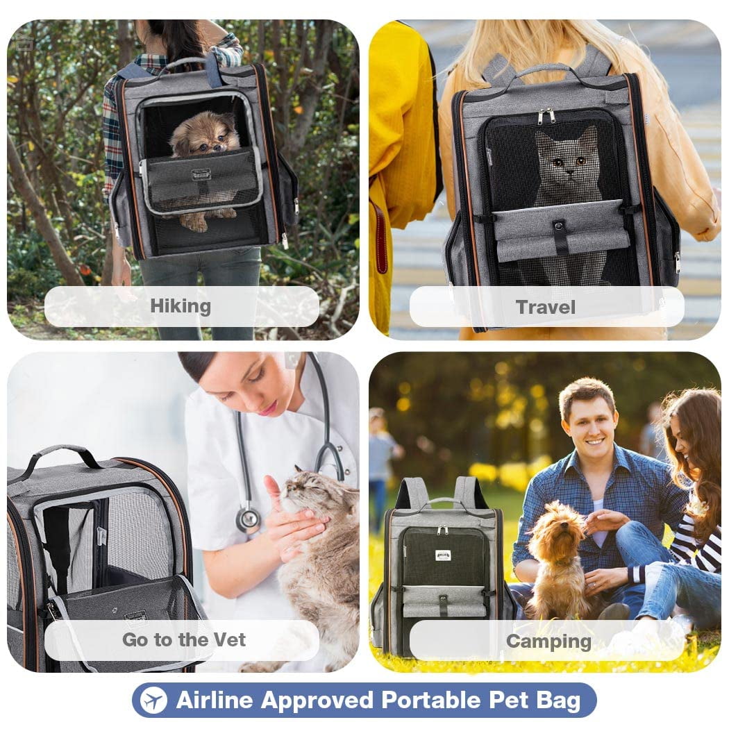 Extra Large Cat Backpack Carrier Expandable Pet Carrier Backpack for Small/Medium Dogs and Medium/Large Cats, Grey