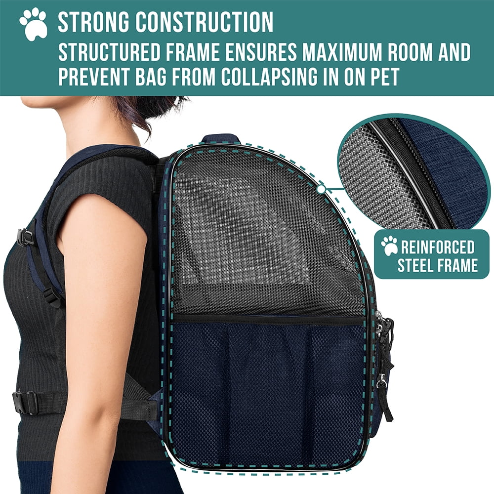 PetAmi Dog Backpack Carrier For Small Large Cat, Pet, Puppies, Ventilated Pet Hiking Backpack Travel Bag, Airline Approved Cat Backpack Carrier, Safety Back Support, Camping Biking Dog Bag, Navy