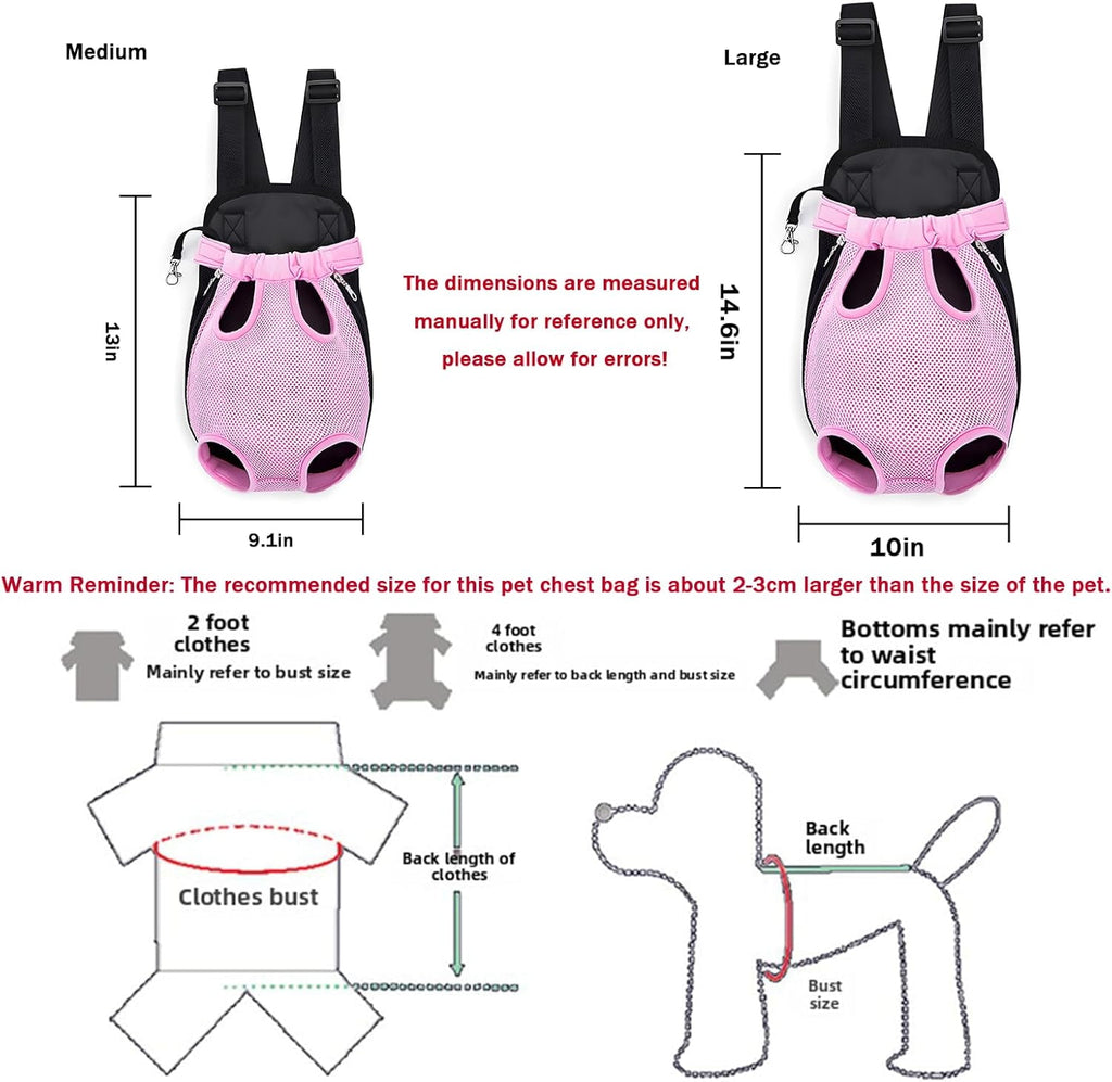 DENZUS Pet Carrier Backpack, Adjustable Pet Front Carriers for Small Medium Dogs Cats 5-18 lbs, Legs Out, Dog Cat Carrier Backpack for Hiking,Camping,Traveling,Cycling (Pink, Large（Fit:10-18lb）)
