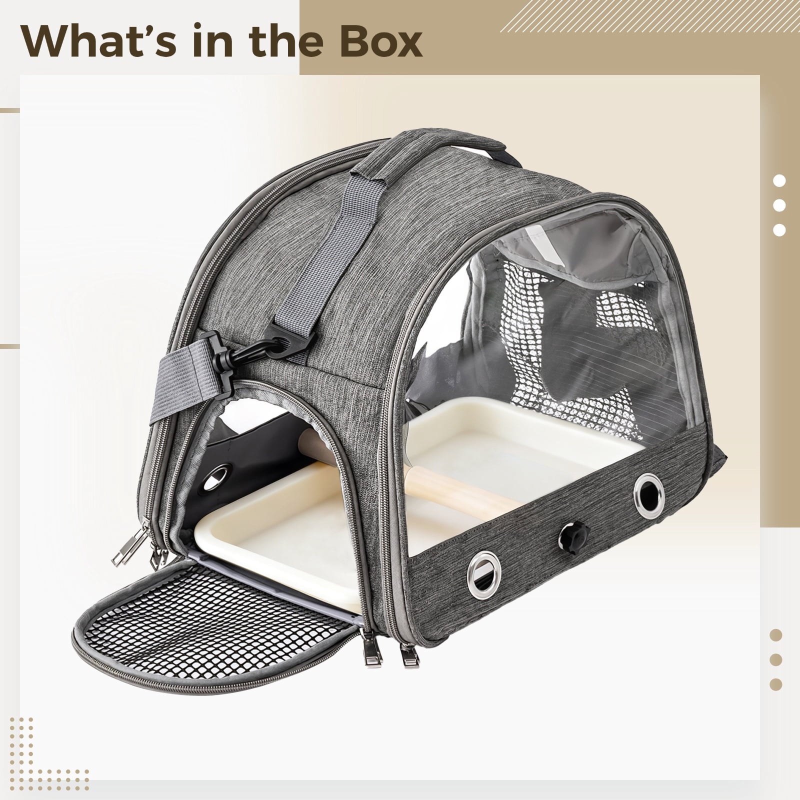 Parrot Travel Carrier, Airline Approved Bird Carrier Backpack, Portable Pet Carrier with Transparent Mesh, Adjustable Strap, Stainless Steel Tray for Parrots, Hamsters, and Small Pets