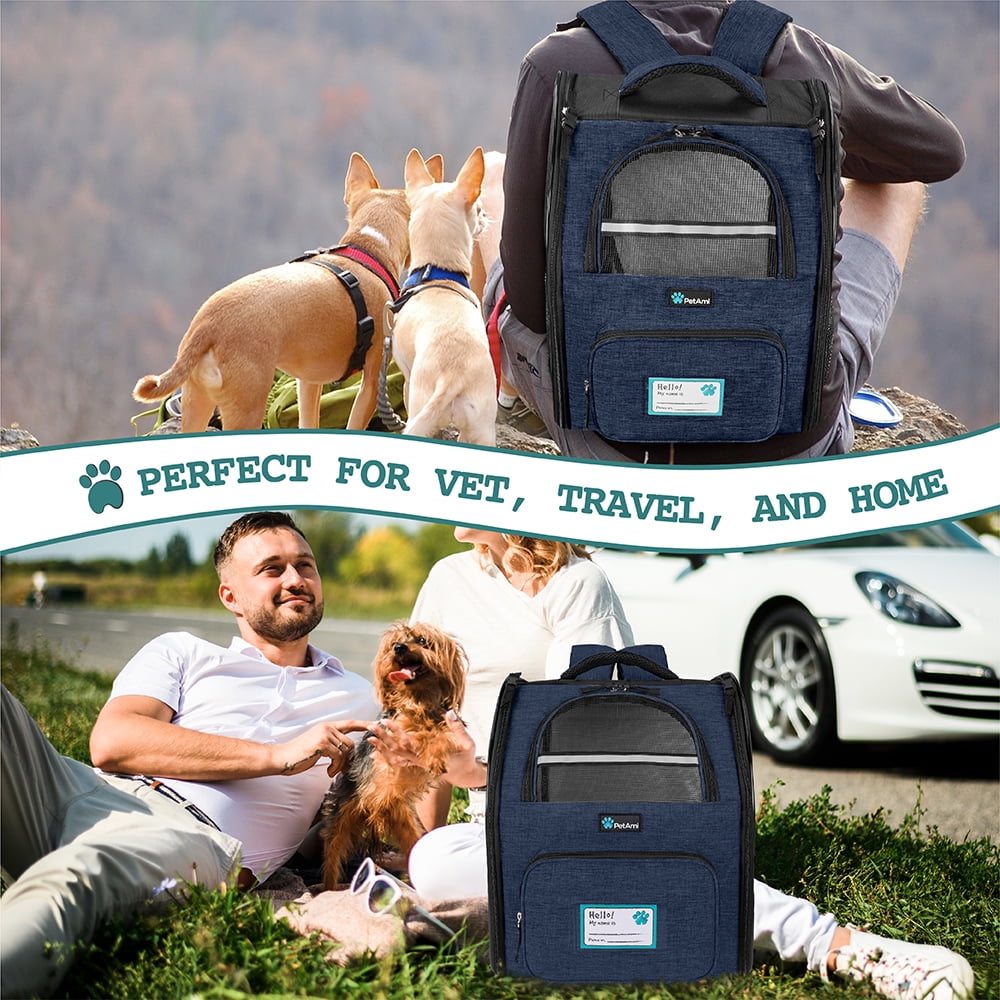 PetAmi Dog Backpack Carrier For Small Large Cat, Pet, Puppies, Ventilated Pet Hiking Backpack Travel Bag, Airline Approved Cat Backpack Carrier, Safety Back Support, Camping Biking Dog Bag, Navy
