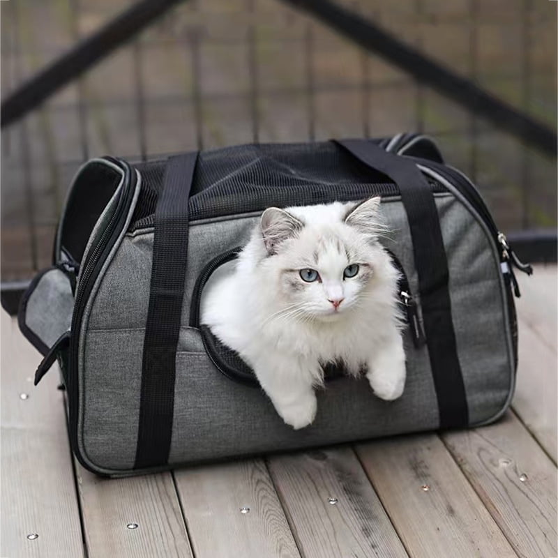 Pet Carrier Backpack, Holds up to 11 lbs, Travel Bag & Soft-Sided Crate for Small Dogs & Cats, Expandable with 5-Side Ventilation, Removable Pad & Luggage Strap, Gray，17"×9"×11"