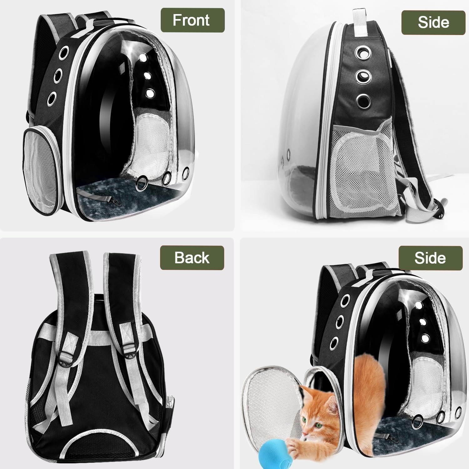 Pet Carrier Backpack/Bubble Carrying Bag for Small Medium Dogs Cats, Space Capsule Pet Carrier for Hiking, Travel, Airline Approved Cat Travel Carrier- Black
