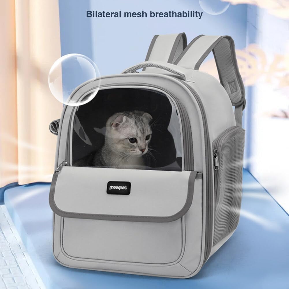 Cat Backpack Carrier, Pet Backpack for Cats and Puppies, Hiking, and Outdoor Adventures, Grey
