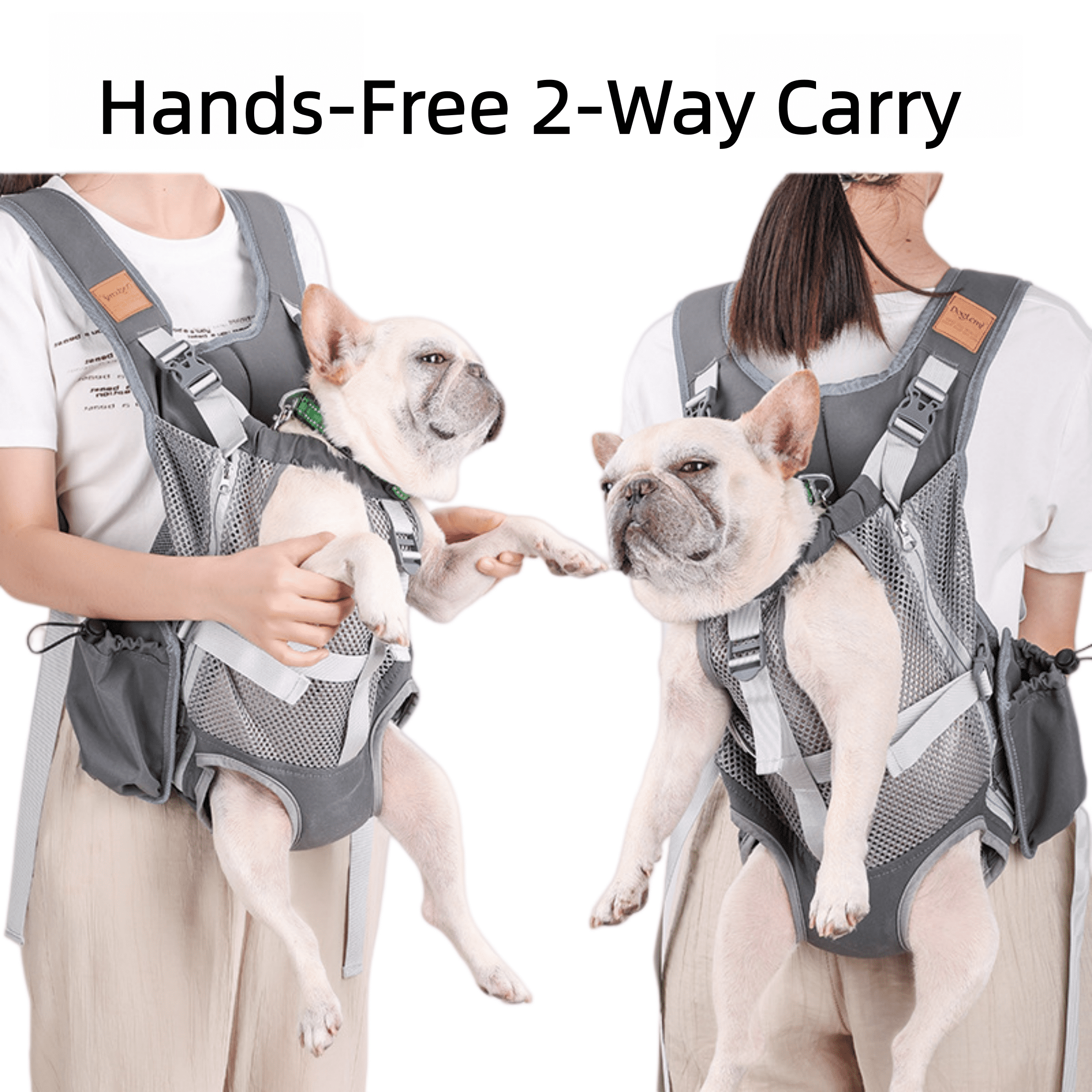 Newborn Brand Pet Carrier Backpack for Small Dogs Cats, Front and Back Carry Travel Bag, Breathable Mesh Puppy Backpack for Hiking Camping Biking with Storage Pouch,Gray,16.5 X 13.4 X 5 Inch