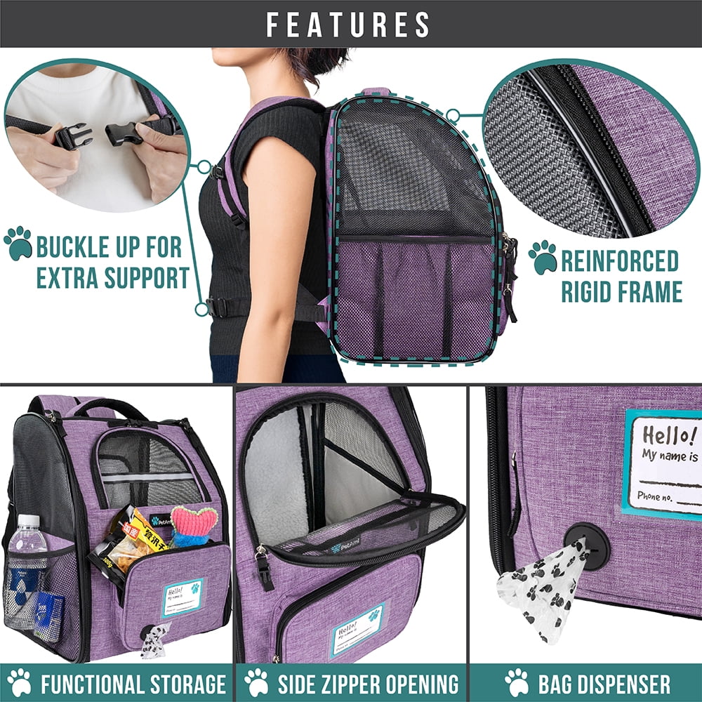 PetAmi Expandable Dog Backpack Carrier for Cats & Pets, Breathable Cat Carrier Backpack with Top Window & Multi-Entry, Ventilated Foldable Travel Carrier for Small Medium Pets up to 18 lbs, Purple