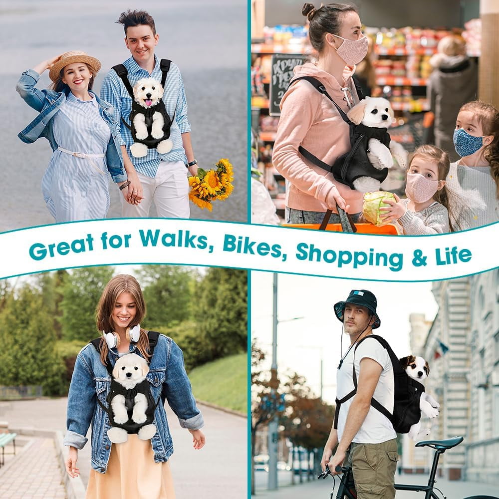 Dog Backpack Carrier, Adjustable Pet Front Carriers, Legs Out Carrying Sling Travel Bag for Small Medium Dogs 8-12 Lbs, Soft Wearable Puppy Chest Carry Backpacks for Walking/Hiking/Camping/Traveling