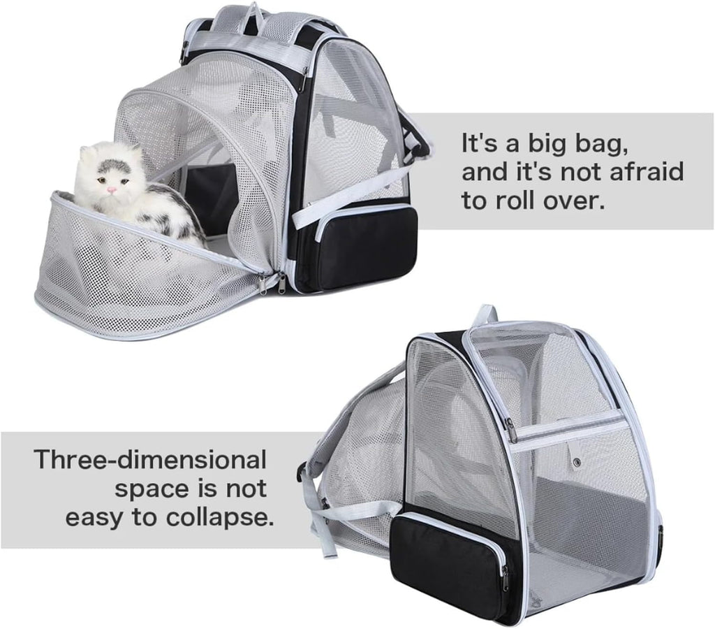Expandable Pet Carrier Backpack for Cats & Small Dogs – Airline Approved, Breathable Mesh Design, Foldable Travel Bag for Hiking, Camping & Daily Use
