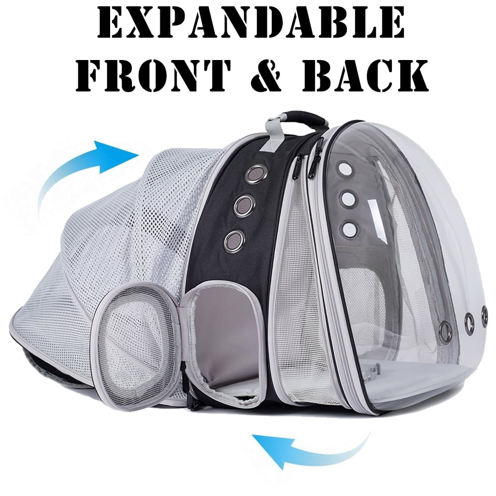 LAIRIES Dual Expandable Cat Backpack Carrier Front & Back Extension Pet Backpack Carrier, Fit up to 20 lbs, Bubble Capsule Dog Backpack Travel, Hiking & Outdoor Backpack