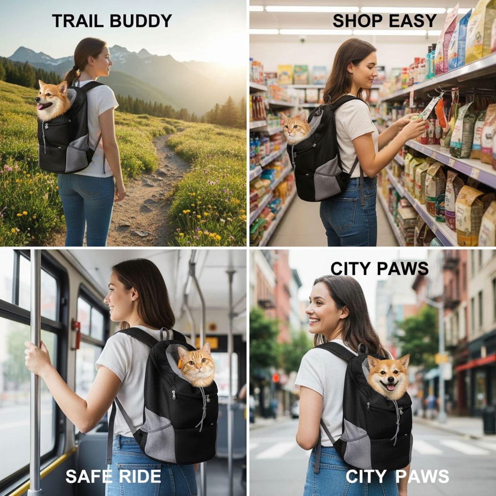 Pet Carrier Backpack for Small Dogs and Cats, Breathable Pet Carrier with Safety Buckle, Drawstring, Padded Shoulder Straps, Comfortable and Hands-Free, 14.2x8.3x17.7 in