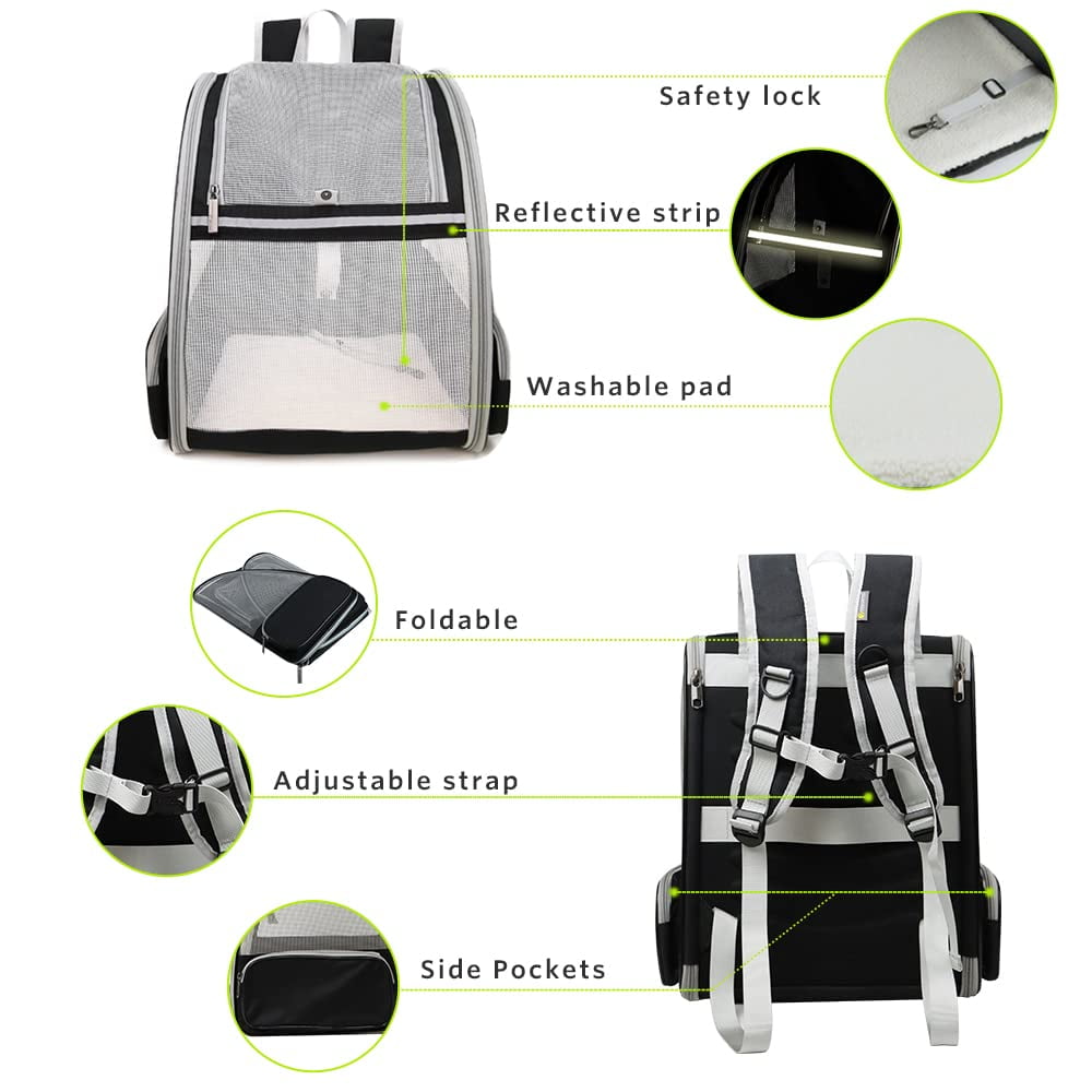 Asunby Cat Backpack Pet Carrier for Dogs Cats Puppies, Fully Ventilated Mesh, Airline Approved Travel Hiking Bag