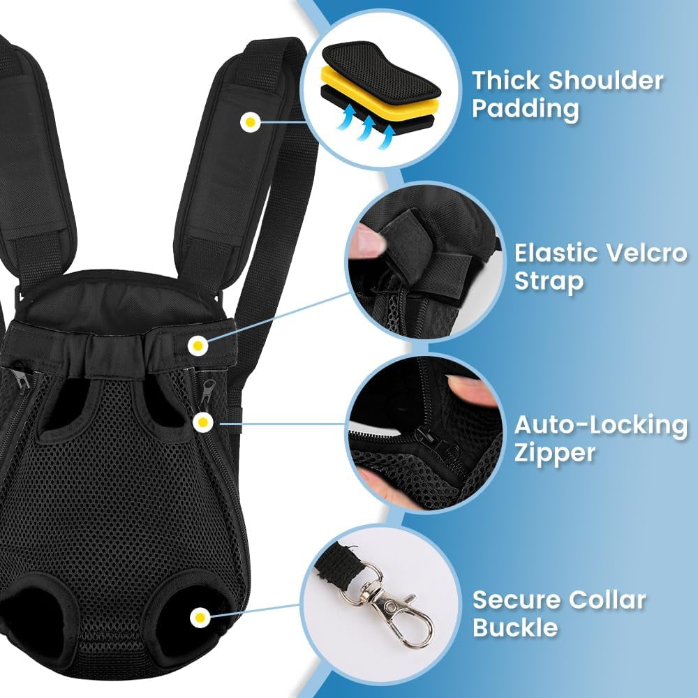 Dog Backpack Carrier, Adjustable Pet Front Carriers, Legs Out Carrying Sling Travel Bag for Small Medium Dogs 8-12 Lbs, Soft Wearable Puppy Chest Carry Backpacks for Walking/Hiking/Camping/Traveling