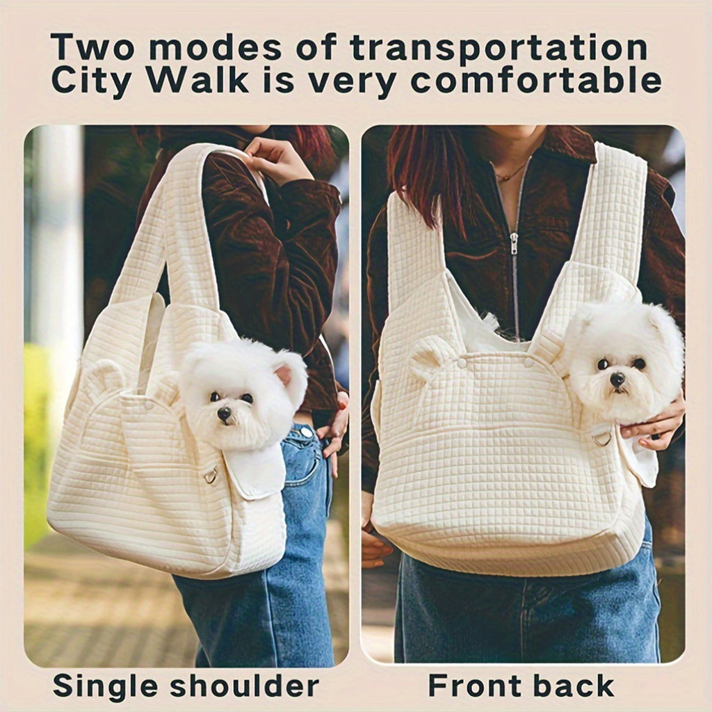 Chest-Front Pet Carrier Backpack for Small Dogs & Cats up to 12lbs, 16.14x14.96in with Insulated Warm Bed & Panoramic Transparent Window Beige
