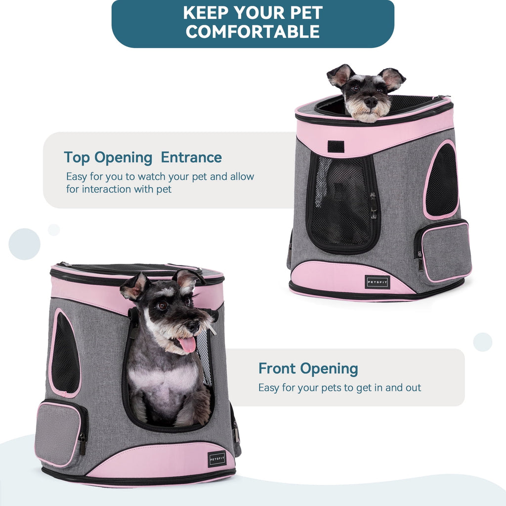 Petsfit Regular Pet Carrier Backpacks with Upgrade Waist Cushion Design, Suitable for Small and Medium Dogs Cats,Pink, 22 lb Limit