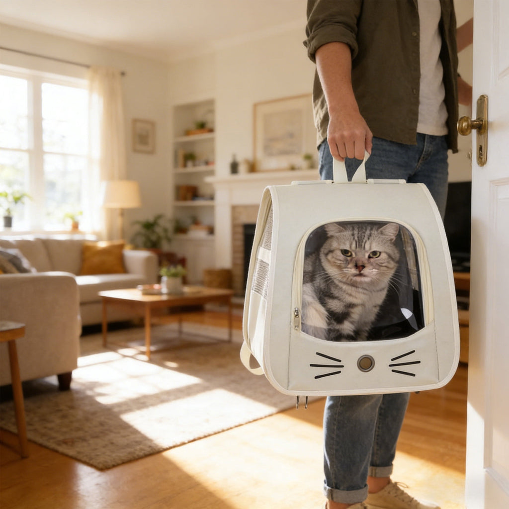 VAIFTILNO Pet Backpack Carrier, 13.78x13.78x9.84in, Traveler Breathable Transparent Carrier for Cats or Dogs, Pet Sling Carrier for Outdoor Hiking, Vet Visits, and Travel