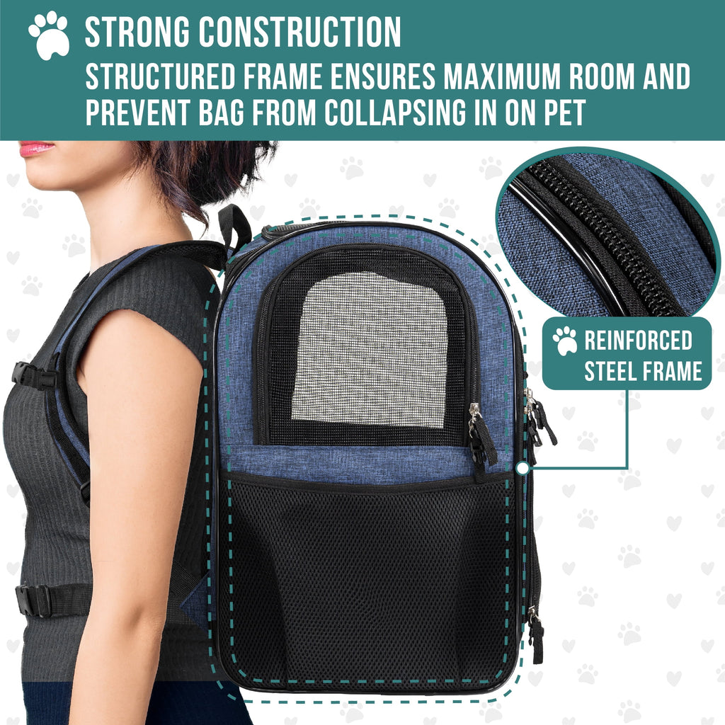 PetAmi Dog Backpack Carrier For Small Large Cat, Pet, Puppies, Ventilated Pet Hiking Backpack Travel Bag, Airline Approved Cat Backpack Carrier, Safety Back Support, Camping Biking, Max 18 lbs, Navy