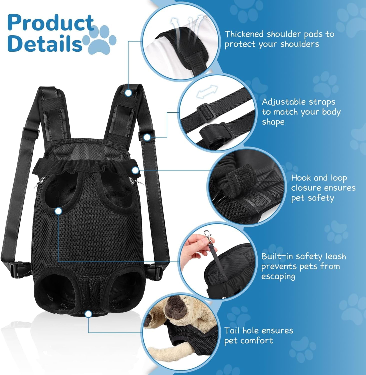 Pet Dog Carrier Backpack Adjustable Dog Front Carrier, Legs Out Easy-Fit Dog Travel Backpack Carrier for Hiking Camping for Small Medium Dogs Cats and Rabbit (Small (Pack of 1), A-Black)