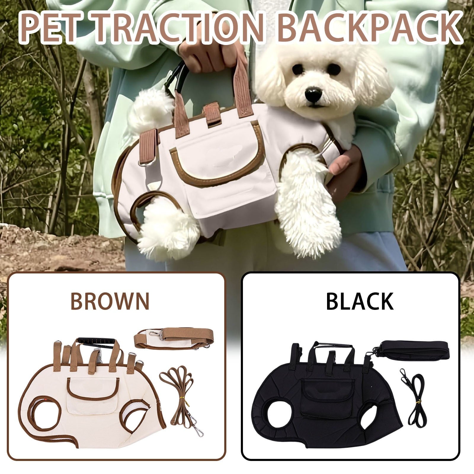 Pet Carrier Backpack,Hands Free Dog and Cat Carrier with Leash Attachment,Crossbody and Handheld for Travel, Hiking, and Vet Visits,Breathable Mesh, Lightweight，Beige
