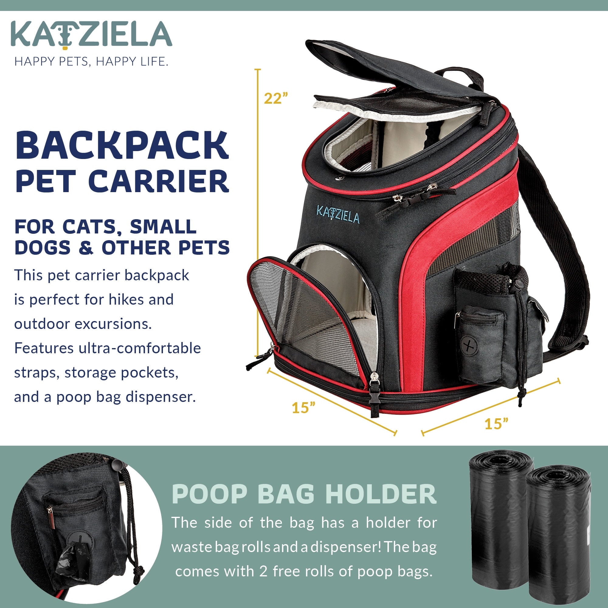 Katziela Pet Carrier Backpack, Red