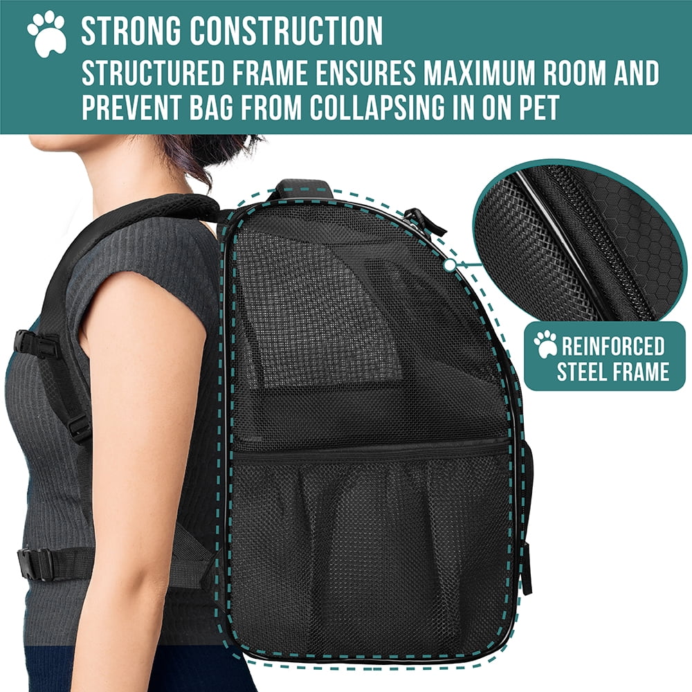 PetAmi Dog Backpack Carrier For Small Large Cat, Pet, Puppies, Ventilated Pet Hiking Backpack Travel Bag, Airline Approved Cat Backpack Carrier, Safety Back Support, Camping Biking Dog Bag, Black