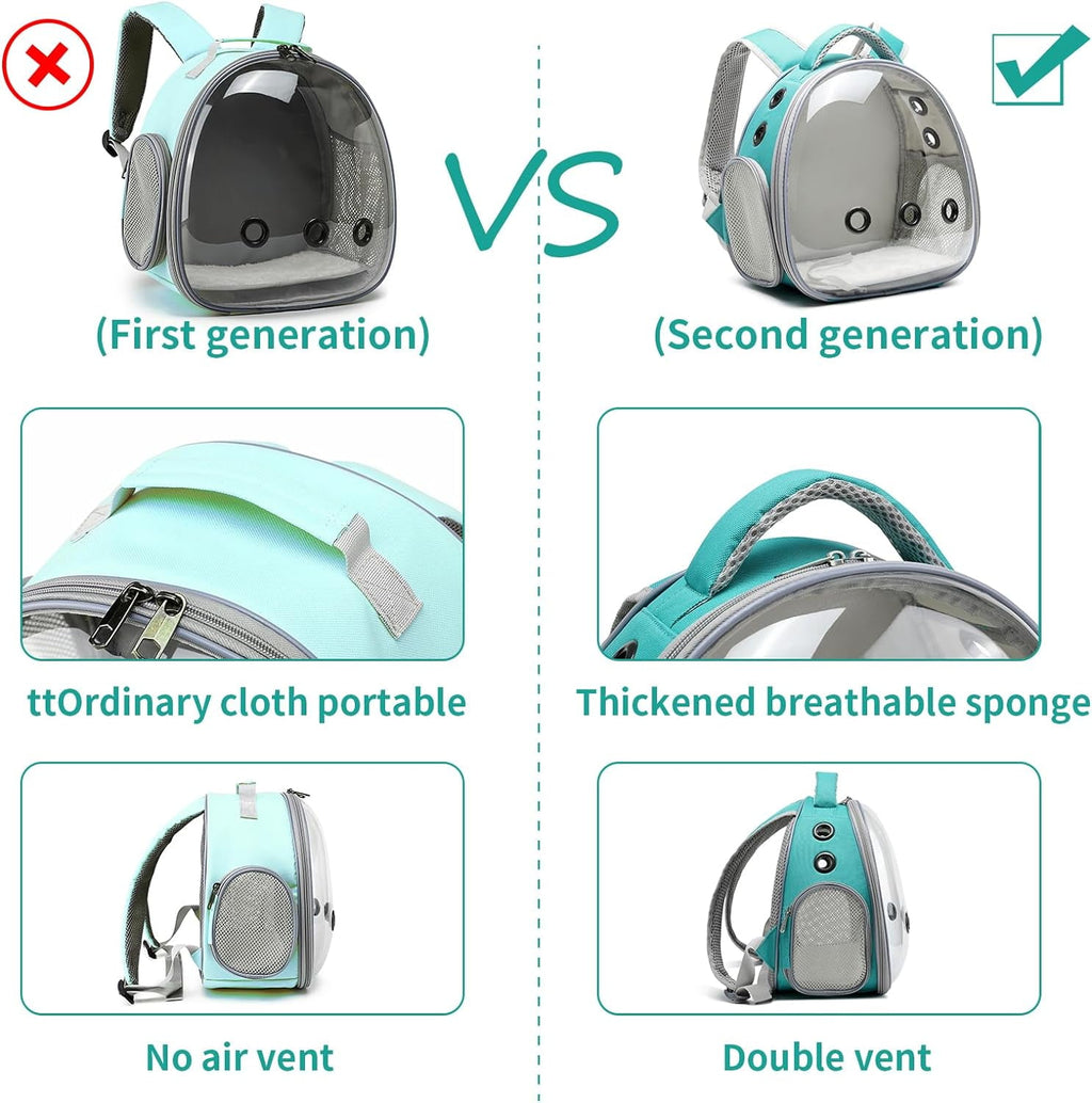 Portable Green Travel Pet Backpack Carrier for Small Dogs Cats and More