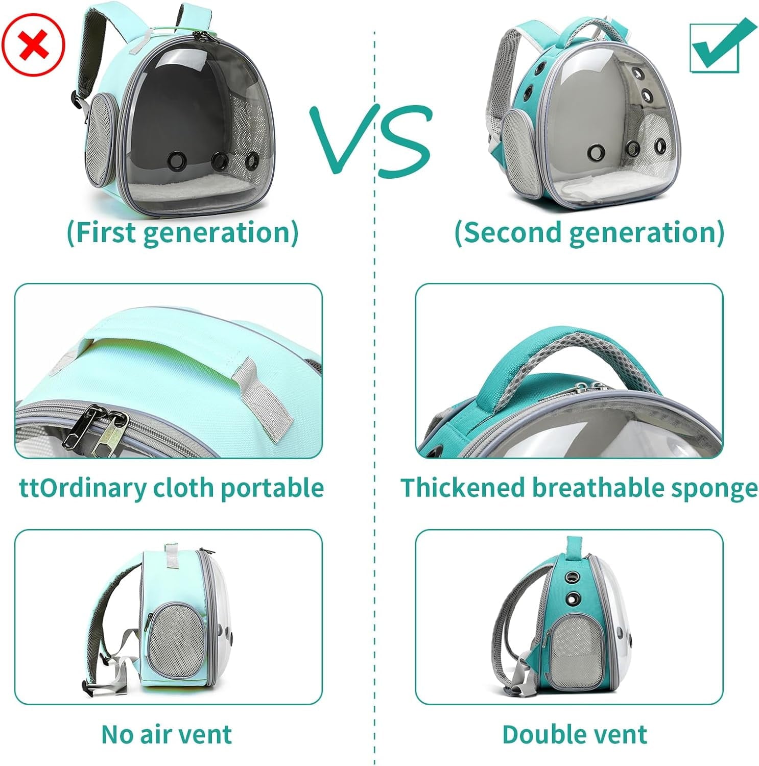 Portable Green Travel Pet Backpack Carrier for Small Dogs Cats and More