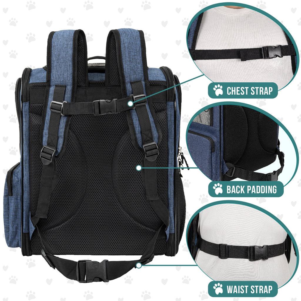 PetAmi Dog Backpack Carrier For Small Large Cat, Pet, Puppies, Ventilated Pet Hiking Backpack Travel Bag, Airline Approved Cat Backpack Carrier, Safety Back Support, Camping Biking, Max 18 lbs, Navy