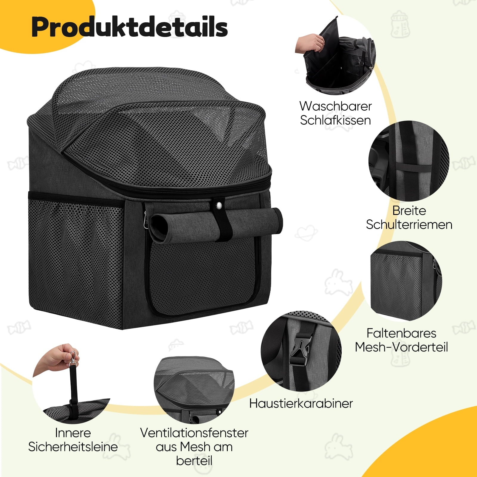 AMTPM 4-in-1 Pet Carrier, Bike Basket, Backpack, Car Seat for Small Dogs Cats, Foldable & Waterproof for Camping Hiking Outdoor Travel
