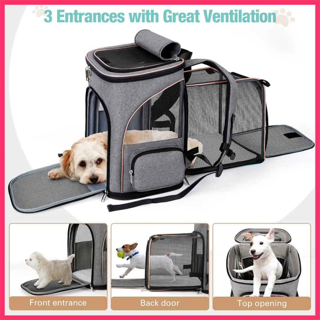 Lekesky - Expandable Cat & Dog Backpack Carrier - Airline Approved, Folds Flat, Holds Pets Up to 15 lbs (Grey)