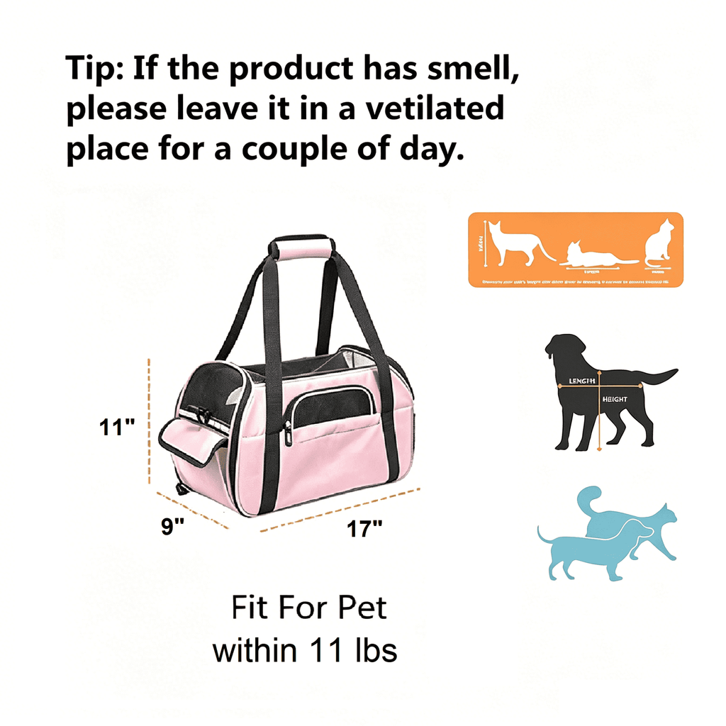 Pet Carrier Backpack, Holds up to 11 lbs, Travel Bag & Soft-Sided Crate for Small Dogs & Cats, Expandable with 5-Side Ventilation, Removable Pad & Luggage Strap, Gray，17"×9"×11"