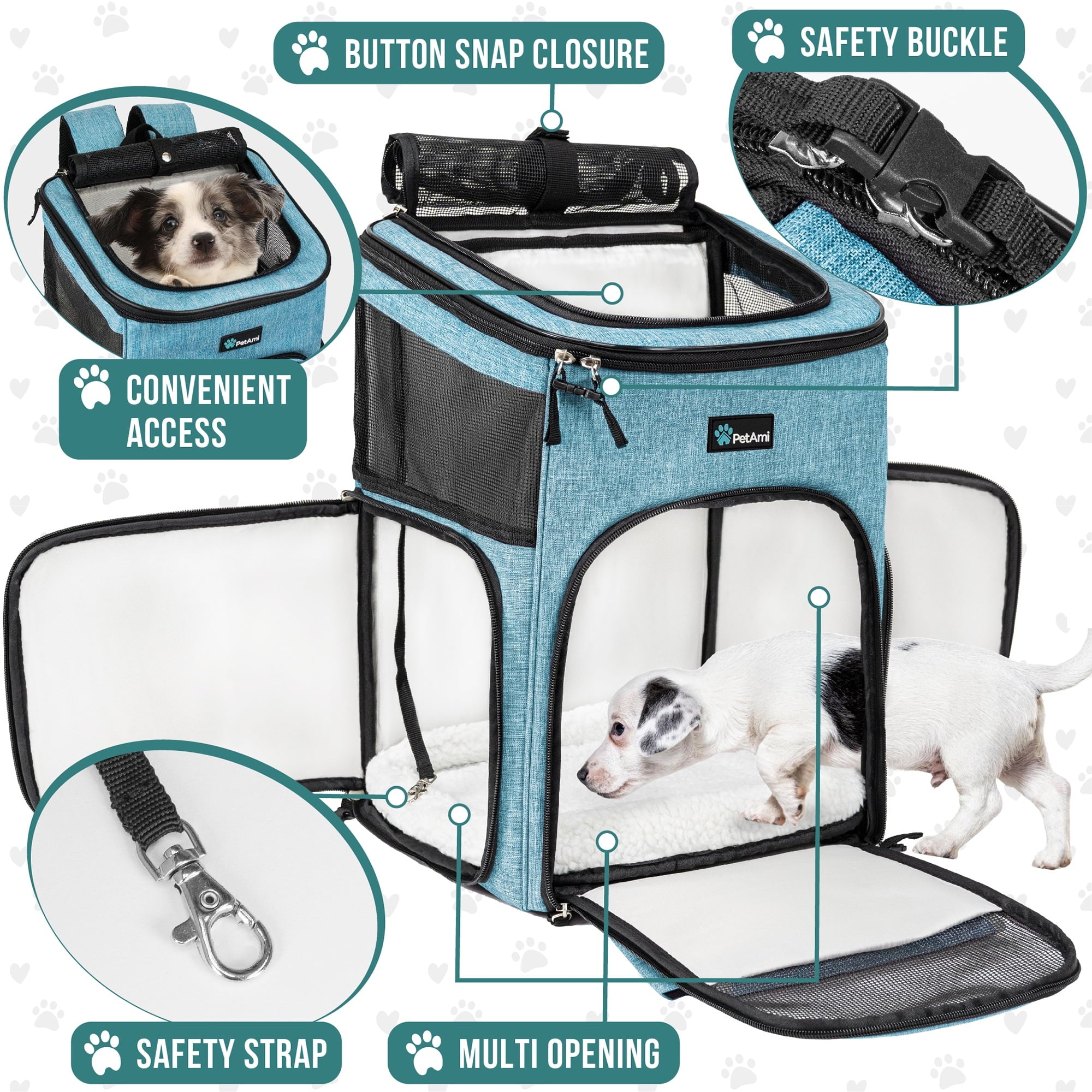 PetAmi Dog Backpack Carrier, Airline Approved Cat Backpacks For Carrying Small Large Cats, Pet Carrier Back Pack, Ventilated Soft Sided for Travel, Hiking, Camping, Max 18 lbs, Turquoise