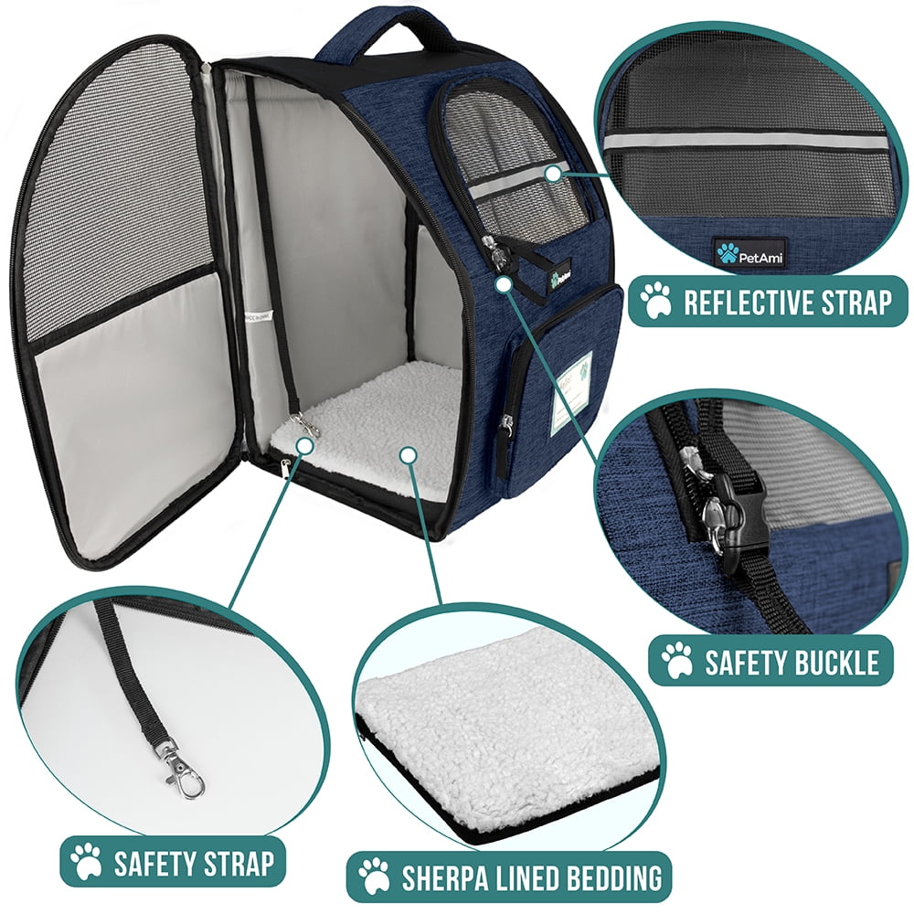 PetAmi Dog Backpack Carrier For Small Large Cat, Pet, Puppies, Ventilated Pet Hiking Backpack Travel Bag, Airline Approved Cat Backpack Carrier, Safety Back Support, Camping Biking Dog Bag, Navy
