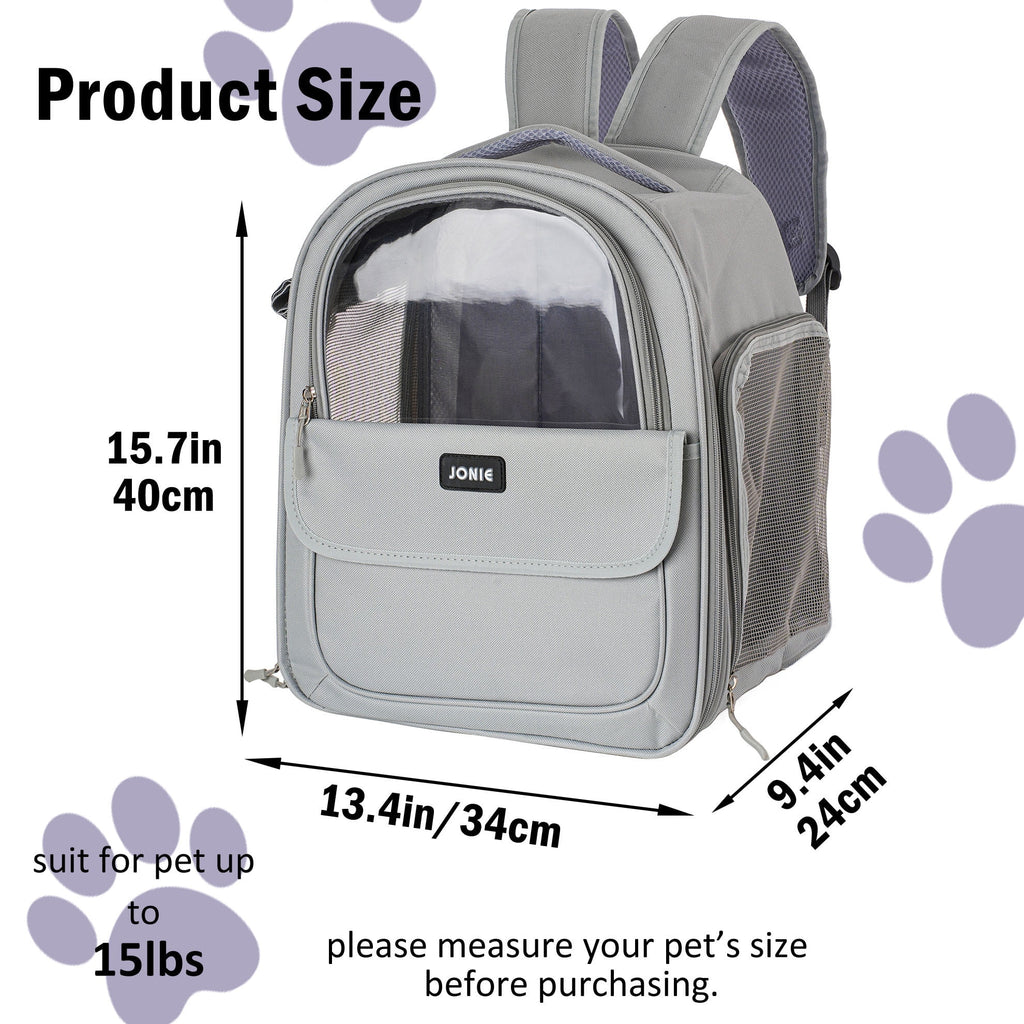 Large Capacity Pet Carrier Backpack with Zipper Closure & Mesh Ventilation - Ideal for Cats and Small Dogs Traveling, Portable Pet Carrier | Ventilated Pet Carrier | Visibility Panels