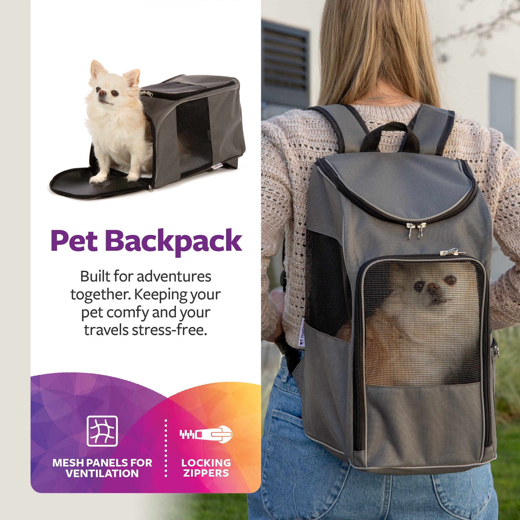 TrustyPup 2-In-1 Dog Travel Backpack, Grey