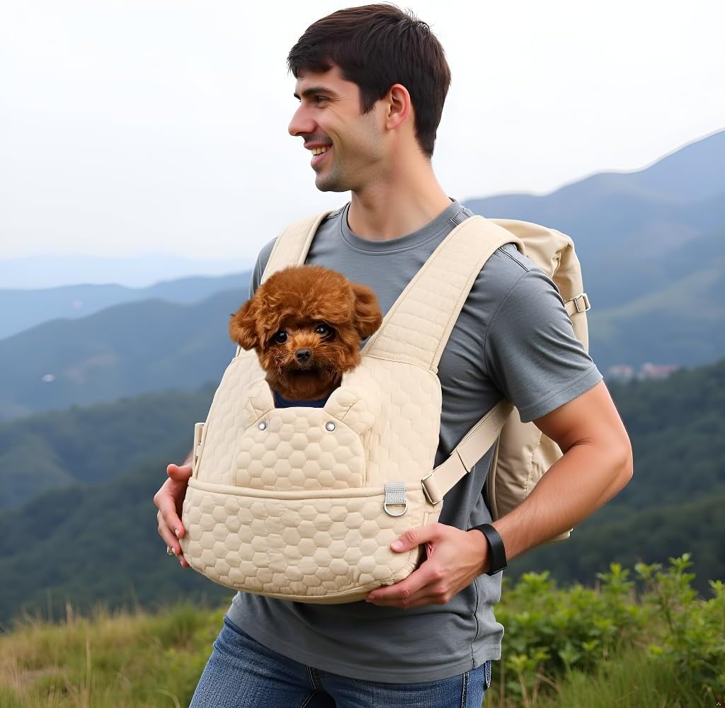 Dog Backpack Carrier for Dogs, Adjustable Strap Cat Carrier Sling, Hands-Free Front Facing Pets Sling Chest, Fit 5-15 Lbs Pets Carrier Backpack for Camping Hiking Traveling Cycling(Light Gray)