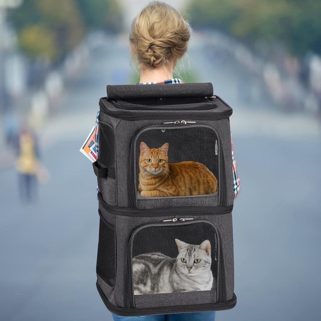 bathprove  2-in-1 Double Pet Carrier Backpack for Small Cats and Dogs, Portable Pet Travel Carrier, Super Ventilated Design, Ideal for Traveling/Hiking/Camping, Black