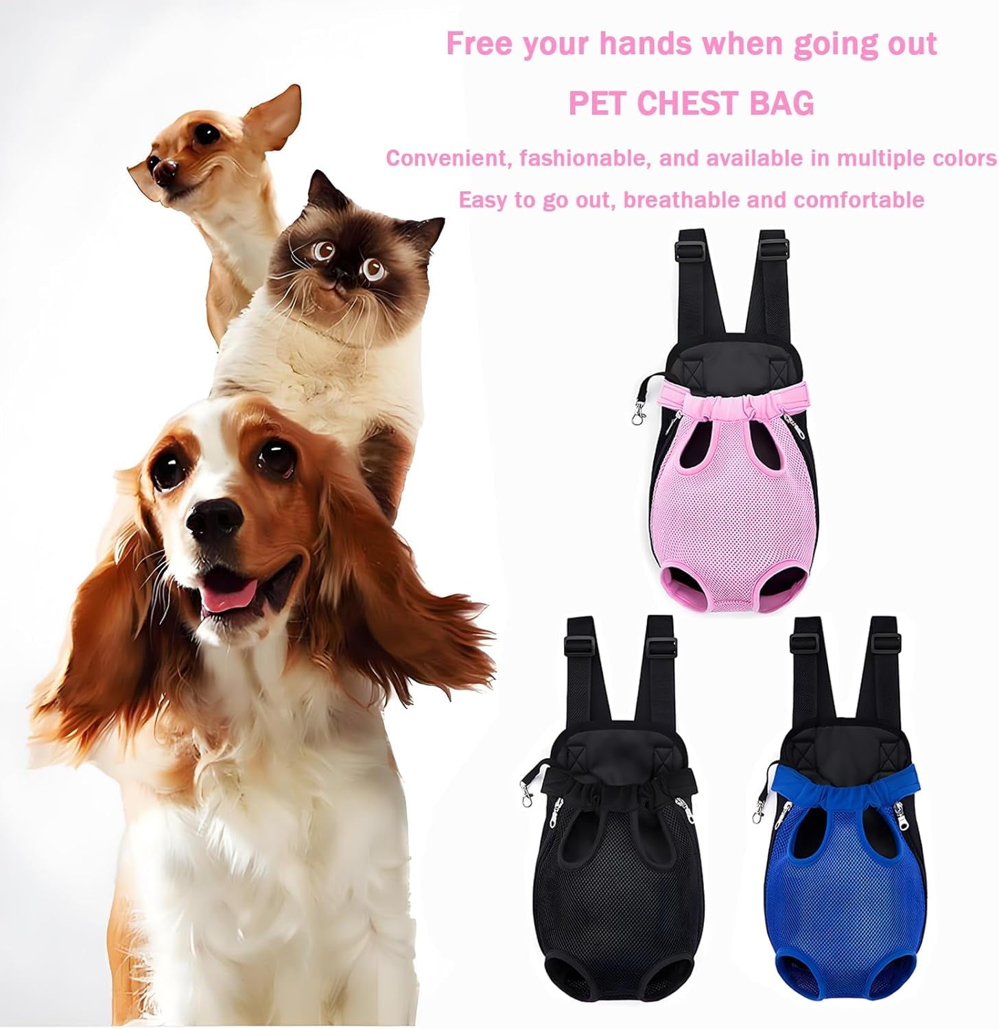 DENZUS Pet Carrier Backpack, Adjustable Pet Front Carriers for Small Medium Dogs Cats 5-18 lbs, Legs Out, Dog Cat Carrier Backpack for Hiking,Camping,Traveling,Cycling (Pink, Large（Fit:10-18lb）)