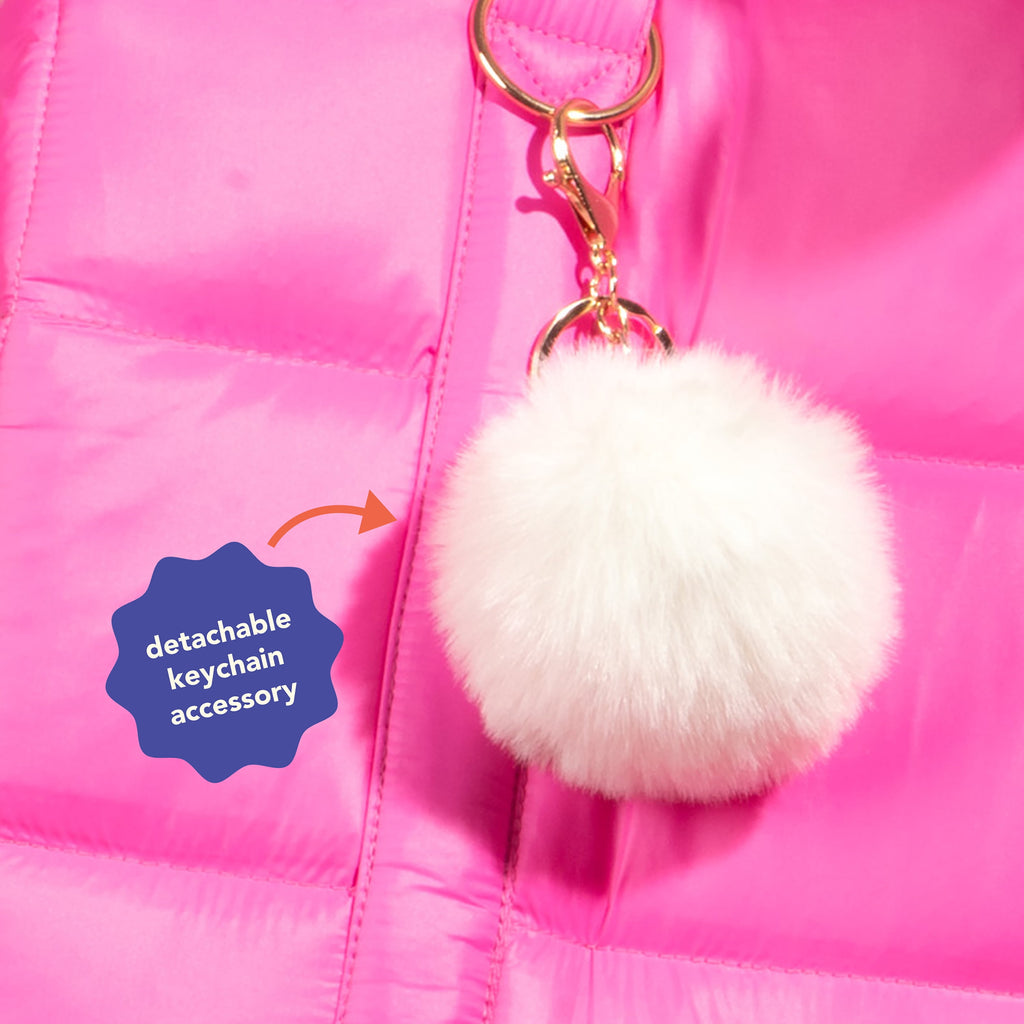 Oodles Solid Pink Quilted Zippered Soft Sided Pet Carrier Bag with Pom Charm, 13 lb Limit
