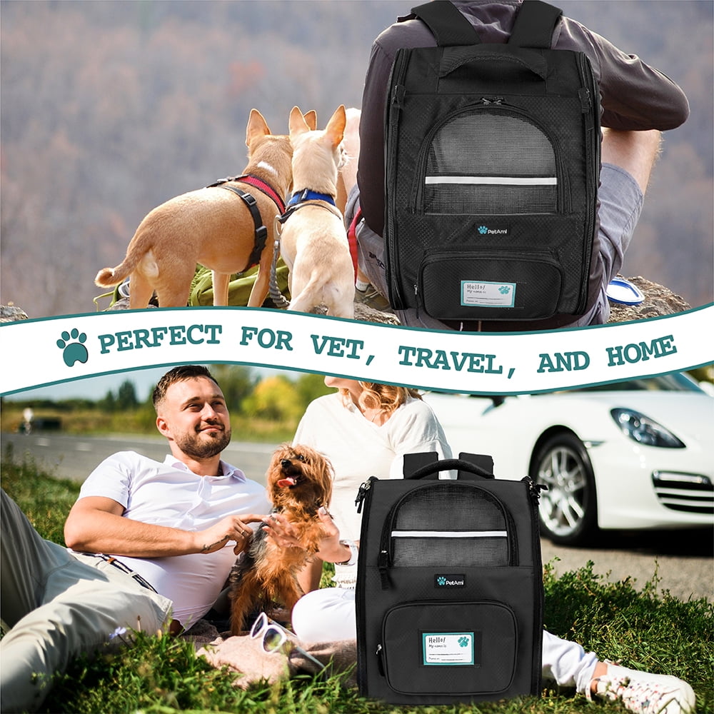 PetAmi Dog Backpack Carrier For Small Large Cat, Pet, Puppies, Ventilated Pet Hiking Backpack Travel Bag, Airline Approved Cat Backpack Carrier, Safety Back Support, Camping Biking Dog Bag, Black