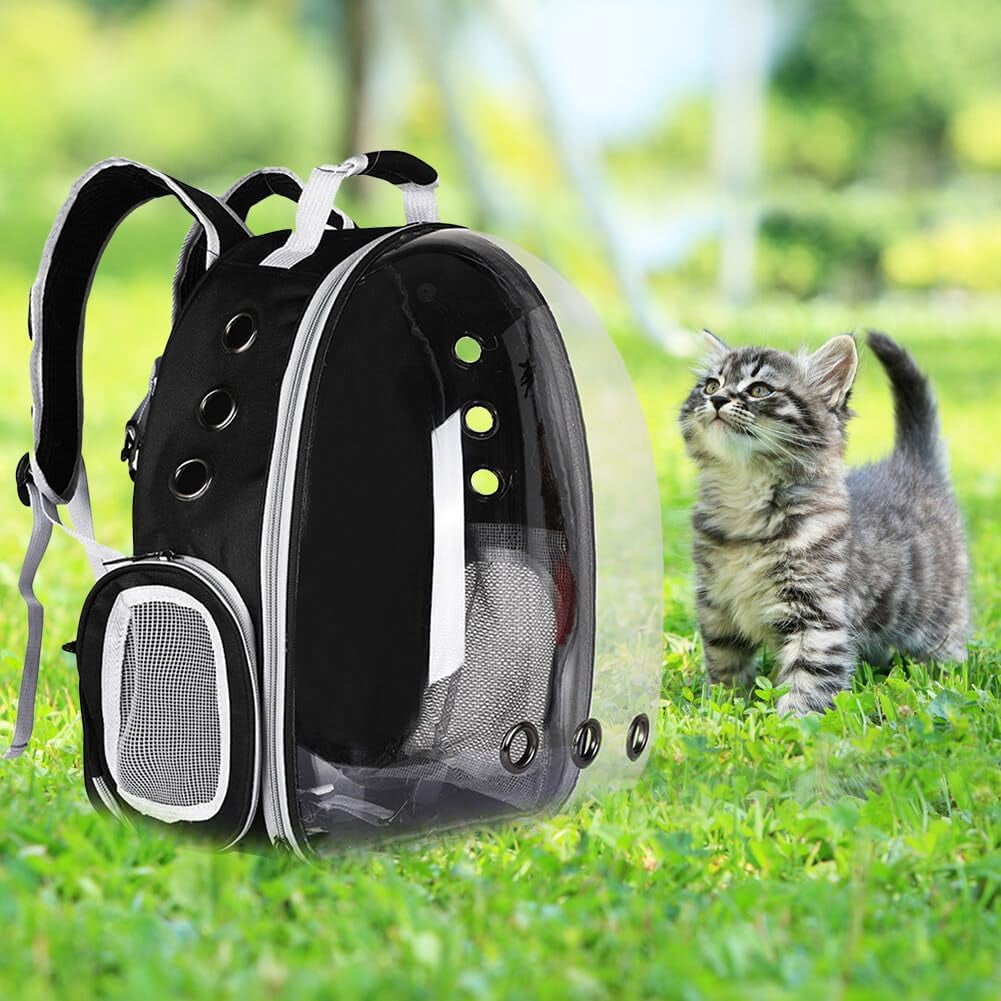 Transparent Bubble Pet Carrier Backpack, Airline-Approved for Cats and Puppies, Designed for Travel, Hiking, and Outdoor Adventures Black