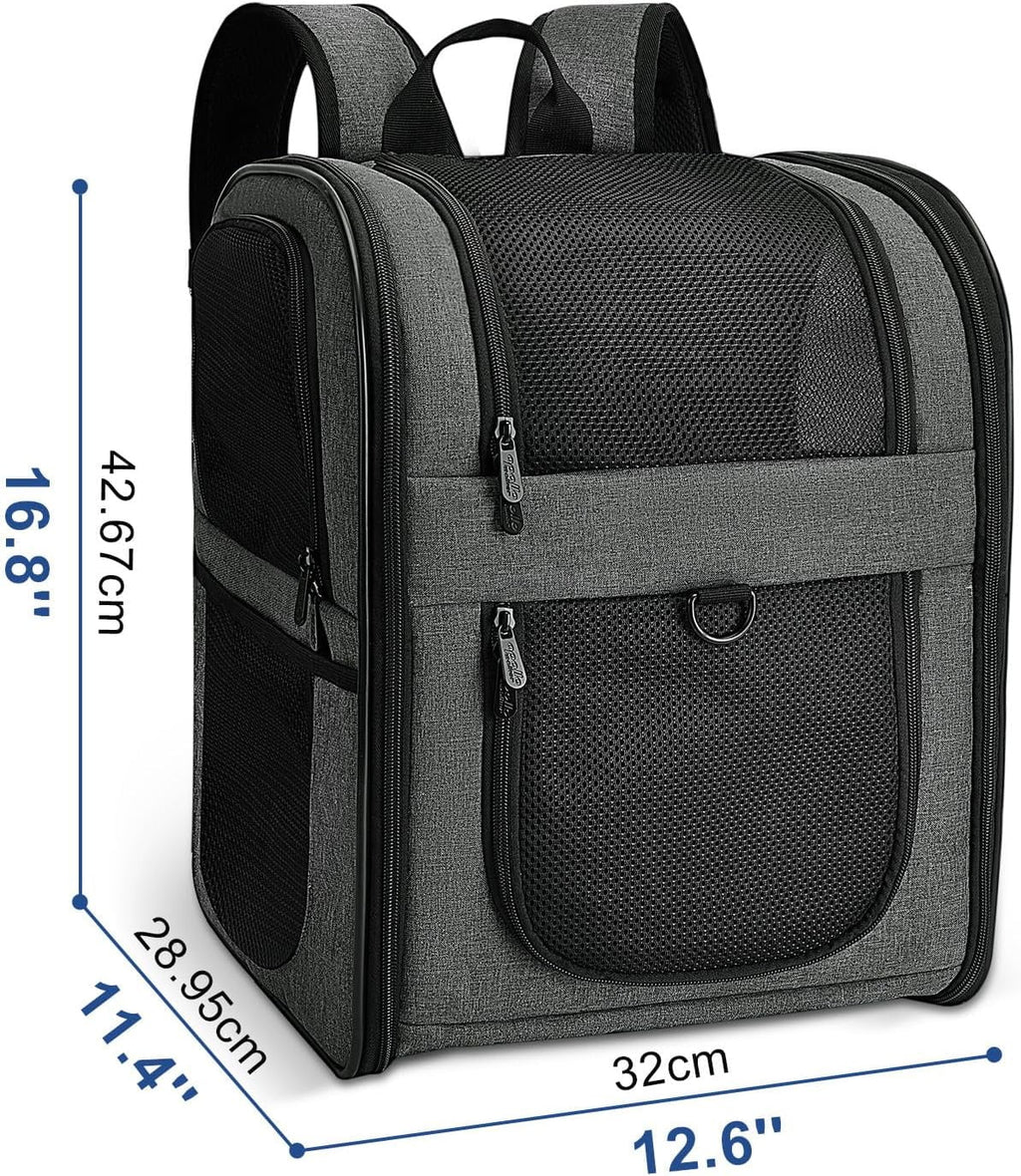 DZMDZM Dog & Cat Carrier Backpack for Large/Small Pets-Ventilated Safe Design with Padded Back Support,Portable and Foldable Pet Carrier Backpacks,Outdoor Travel Breathable Mesh Pet Backpack (Black)