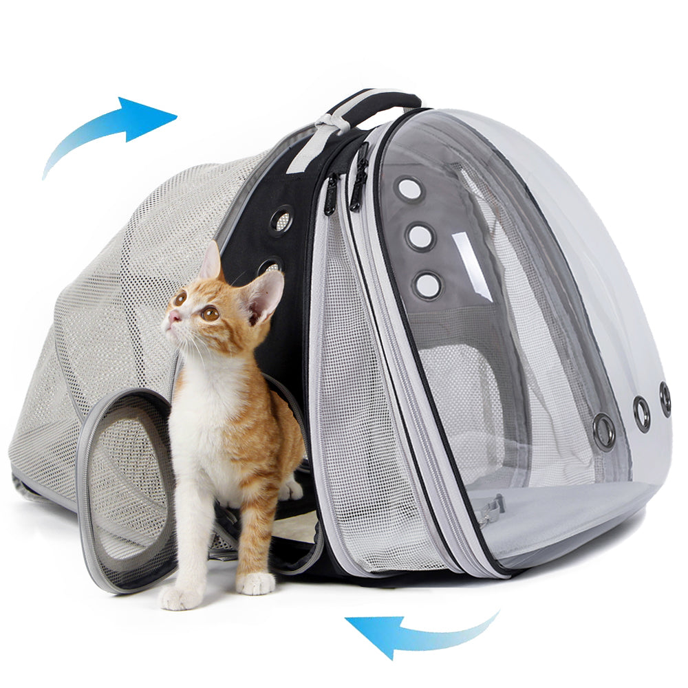 LAIRIES Dual Expandable Cat Backpack Carrier Front & Back Extension Pet Backpack Carrier, Fit up to 20 lbs, Bubble Capsule Dog Backpack Travel, Hiking & Outdoor Backpack