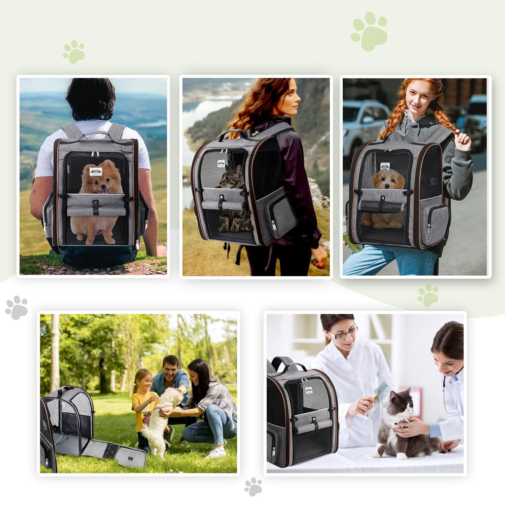 Extra Large Cat Backpack Carrier Expandable Pet Carrier Backpack for Small/Medium Dogs and Medium/Large Cats, Grey