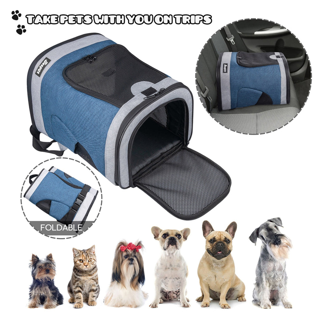 JESPET & GOOPAWS: Pet Soft Backpack Carrier - Blue Grey - 13", Small Dogs & Cats, Portable-Traveling-Hiking-Walking, Outdoor, Mesh Window, Ventilated
