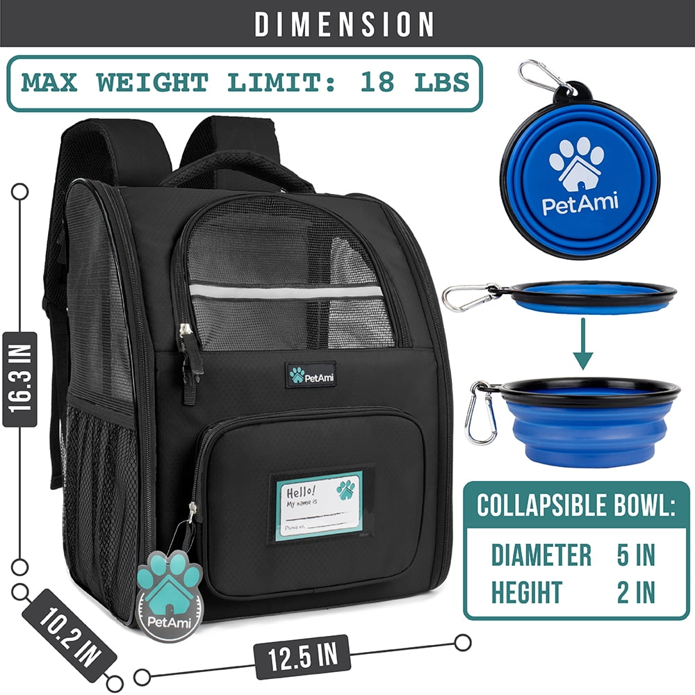 PetAmi Dog Backpack Carrier For Small Large Cat, Pet, Puppies, Ventilated Pet Hiking Backpack Travel Bag, Airline Approved Cat Backpack Carrier, Safety Back Support, Camping Biking Dog Bag, Black